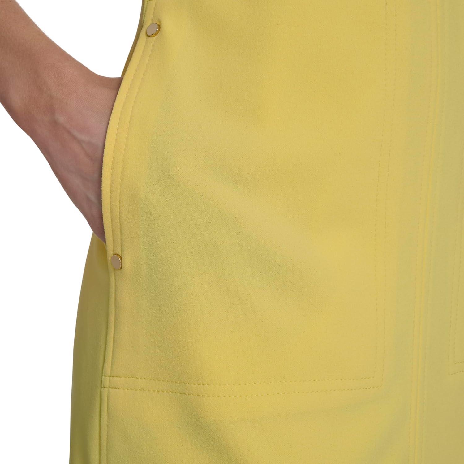 imageTommy Hilfiger Womens Sleeveless Crew Neck Scuba Crepe Sheath Mini DressSunshine