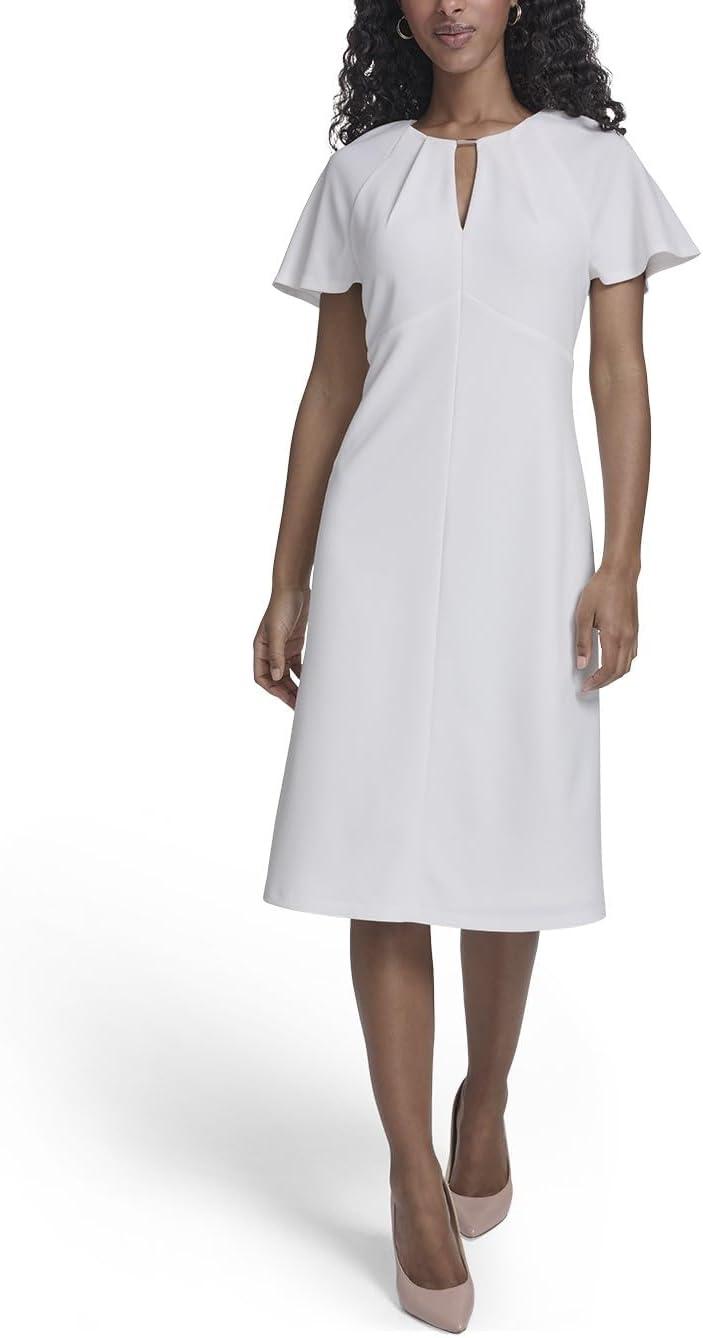 imageTommy Hilfiger Womens Sleeveless Crew Neck Self Tie Belt Cotton Midi DressIvory