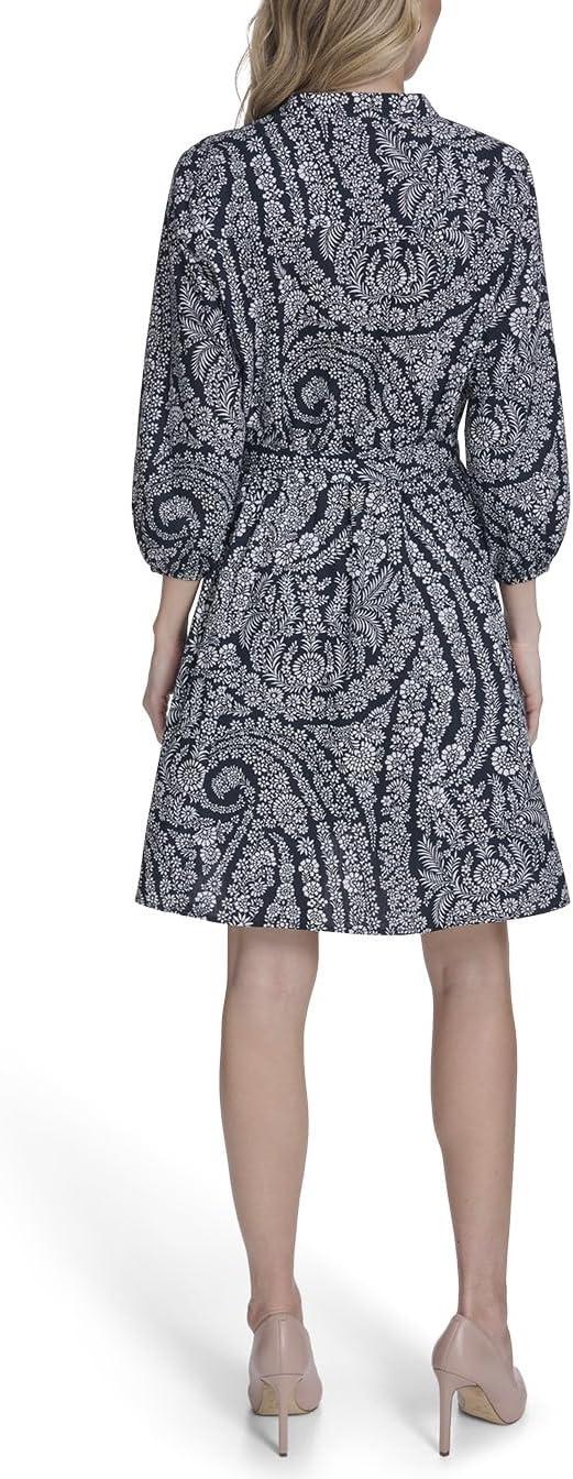 imageTommy Hilfiger Womens Sleeveless Crew Neck Self Tie Belt Cotton Midi DressSky Captain Bright White