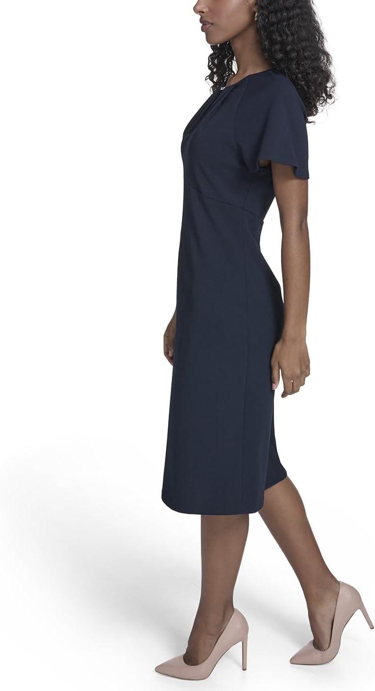 imageTommy Hilfiger Womens Sleeveless Crew Neck Self Tie Belt Cotton Midi DressSky Captain