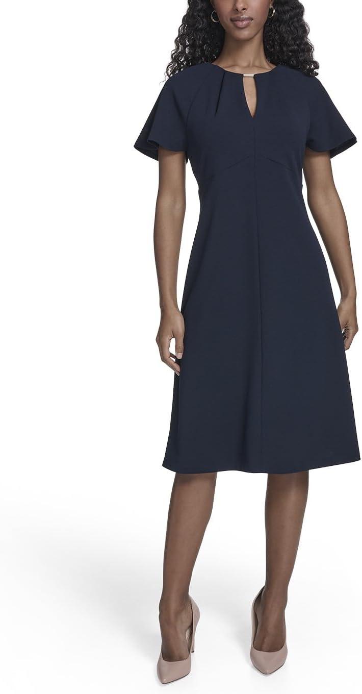 imageTommy Hilfiger Womens Sleeveless Crew Neck Self Tie Belt Cotton Midi DressSky Captain