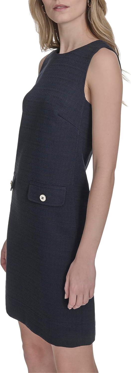 imageTommy Hilfiger Womens Sleeveless Crew Neck Two Hip Pockets Hopsack Shift Mini DressSky Captain