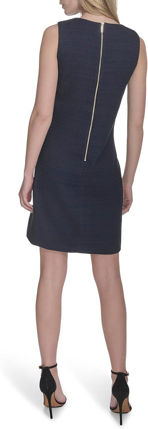 imageTommy Hilfiger Womens Sleeveless Crew Neck Two Hip Pockets Hopsack Shift Mini DressSky Captain