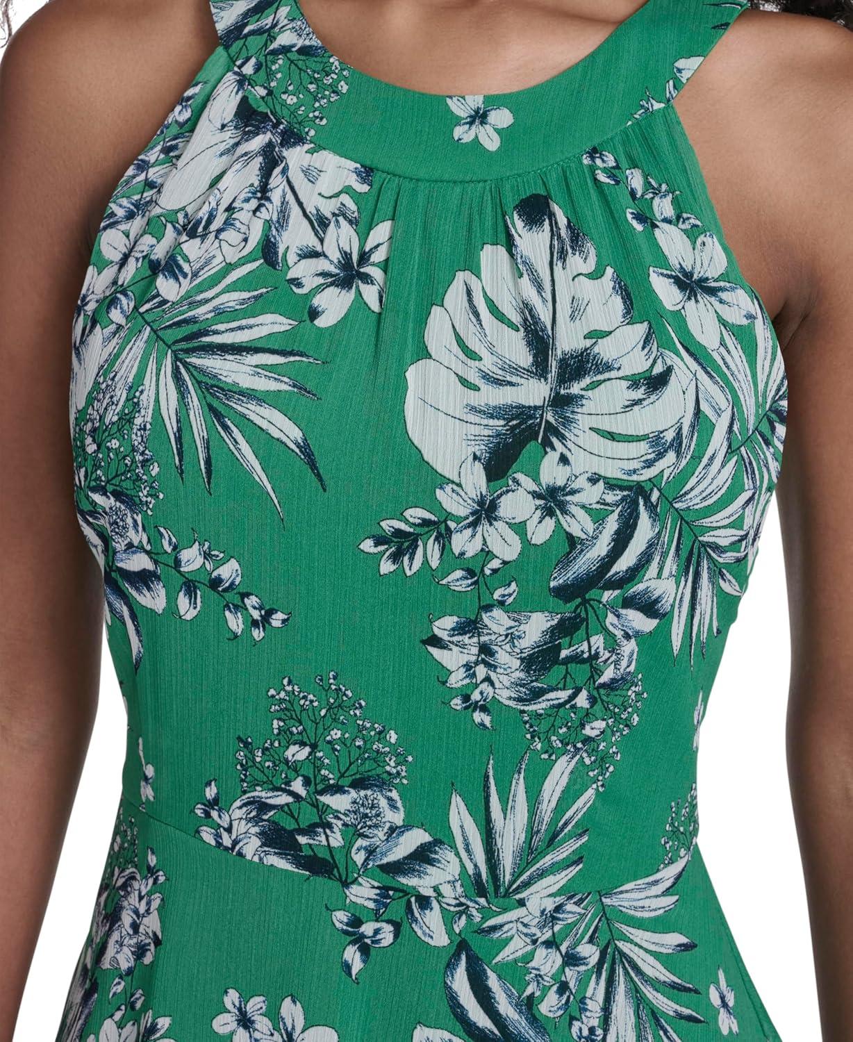 imageTommy Hilfiger Womens Sleeveless Floral Halter Neck Tiered Skirt Maxi DressJolly Green Multi