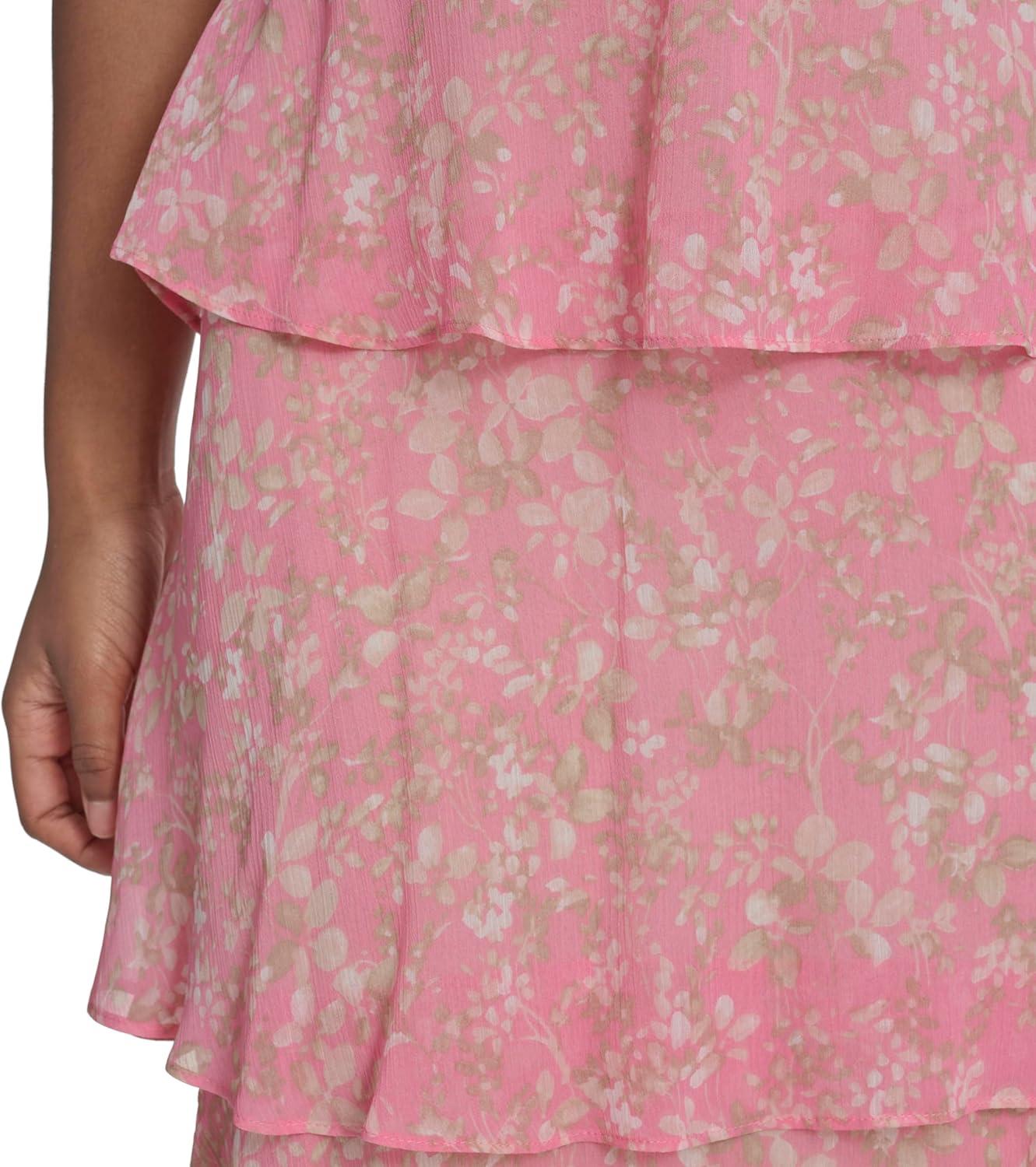 imageTommy Hilfiger Womens Sleeveless Floral Halter Neck Tiered Skirt Maxi DressPeony Combo