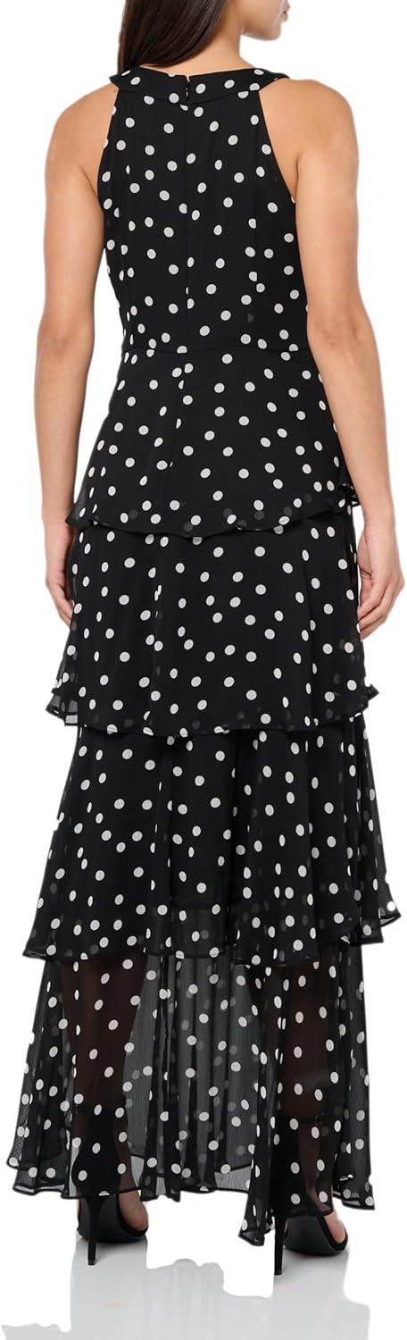 imageTommy Hilfiger Womens Sleeveless Halter Neck Tiered Skirt Maxi DressBlackIvory