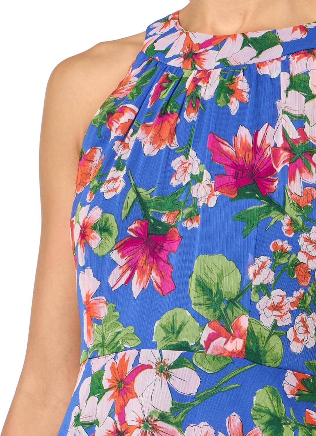 imageTommy Hilfiger Womens Sleeveless Halter Neck Tiered Skirt Maxi DressDeep Ultramarine Multi