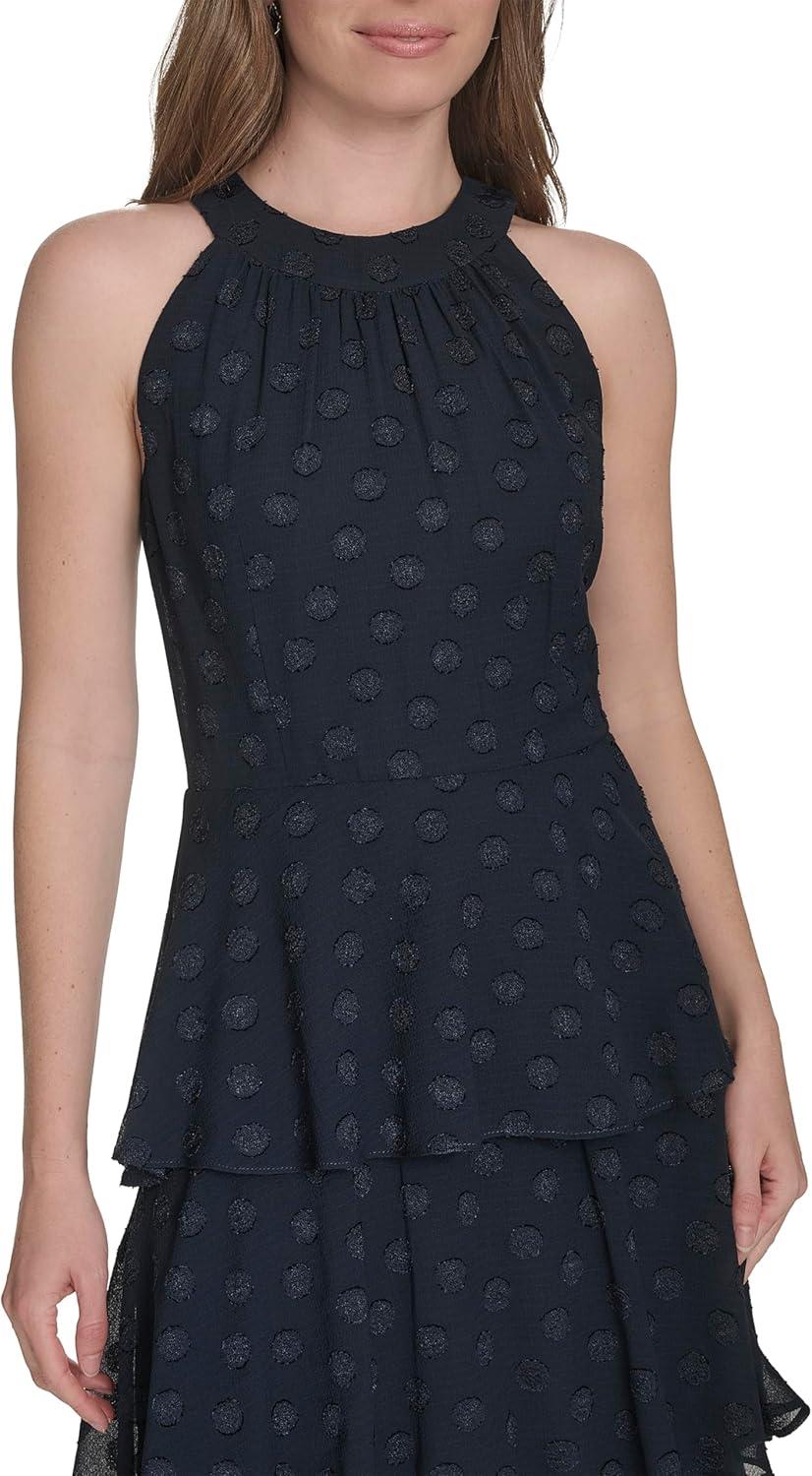 imageTommy Hilfiger Womens Sleeveless Halter Neck Tiered Skirt Maxi DressSky Captain