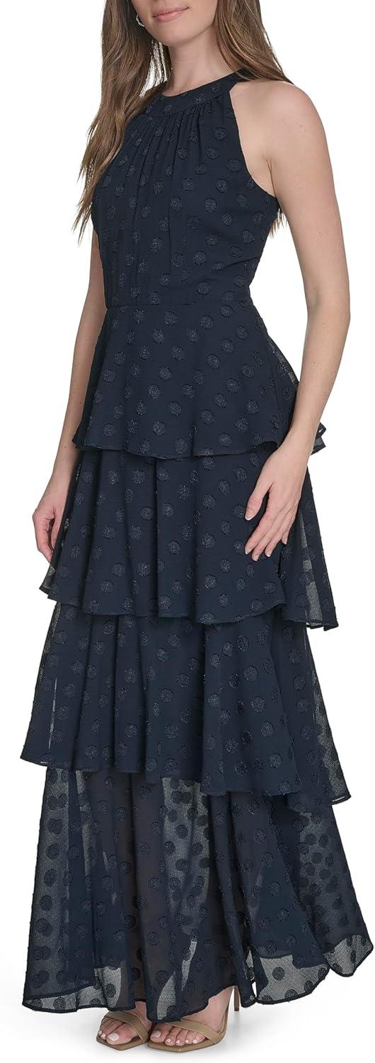 imageTommy Hilfiger Womens Sleeveless Halter Neck Tiered Skirt Maxi DressSky Captain