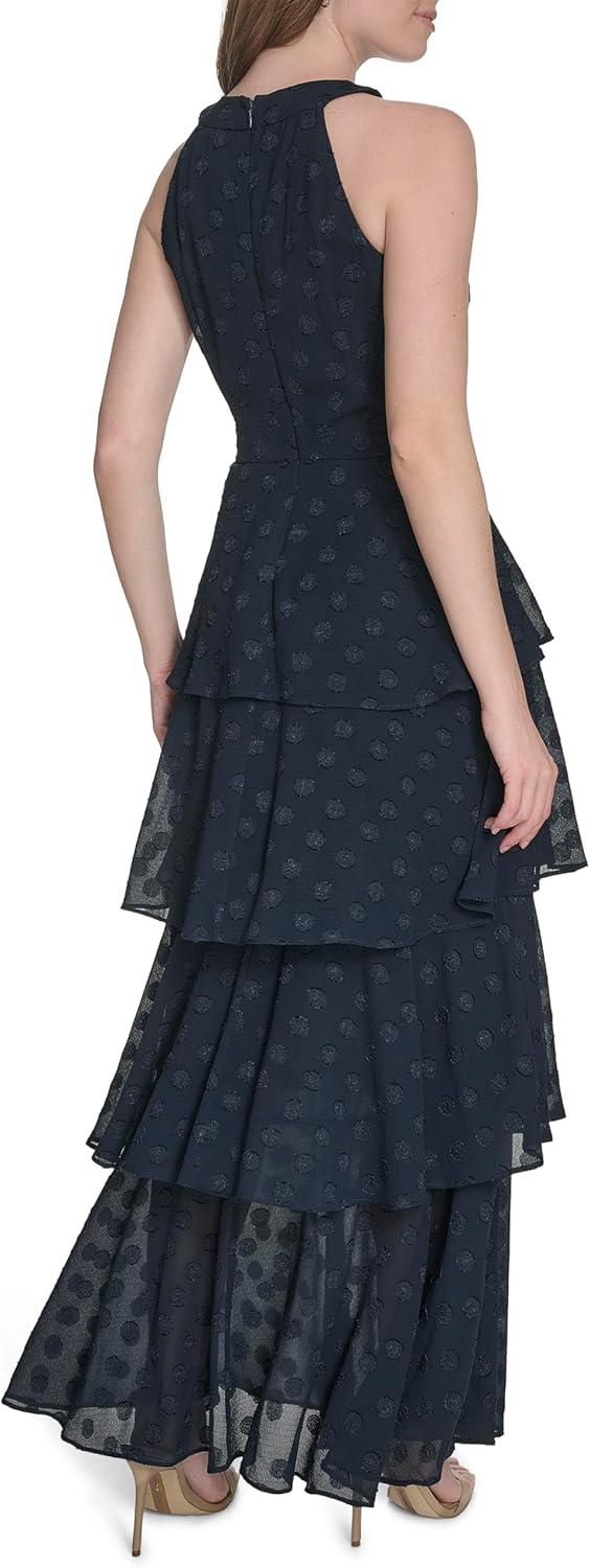 imageTommy Hilfiger Womens Sleeveless Halter Neck Tiered Skirt Maxi DressSky Captain