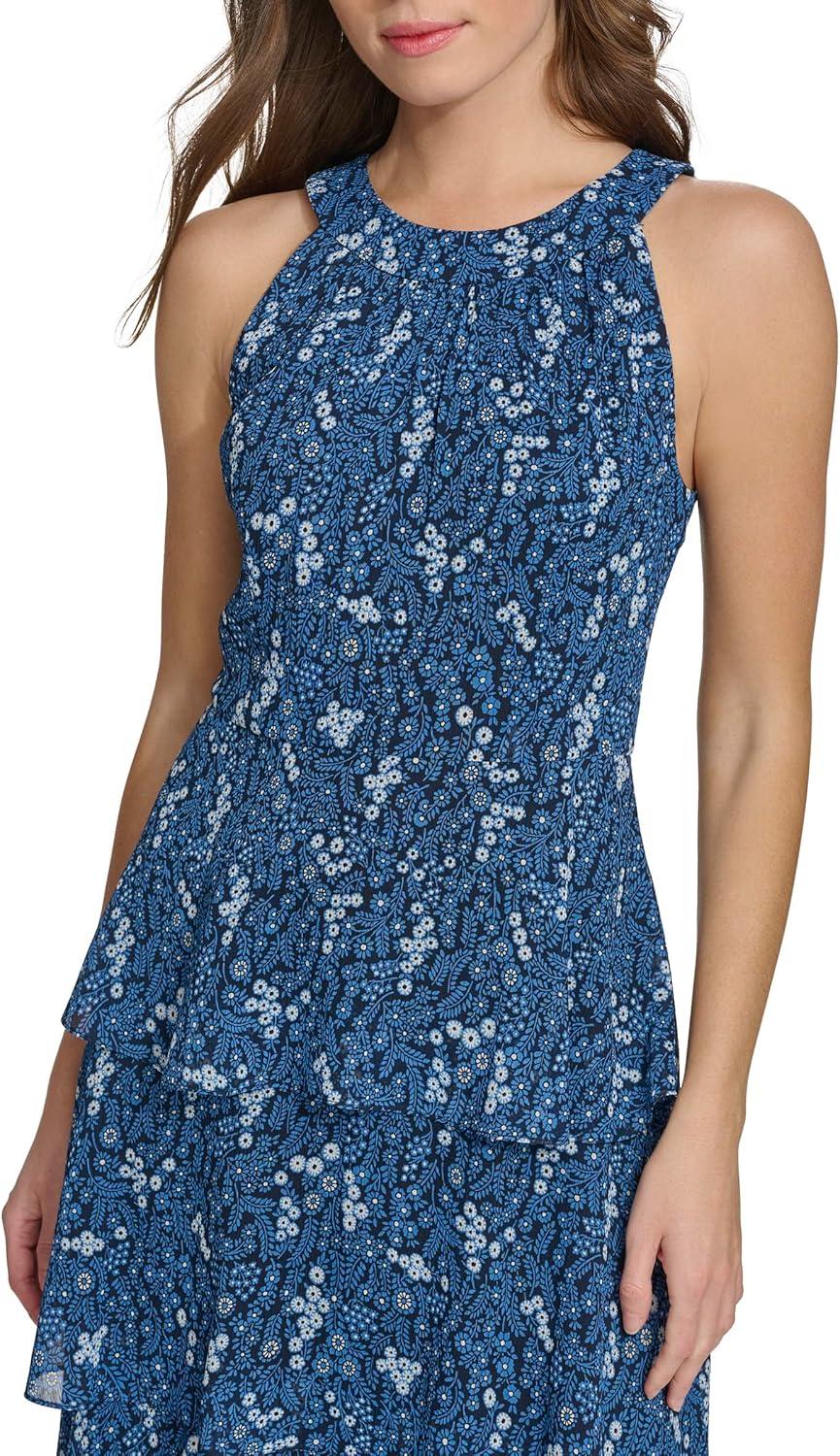 imageTommy Hilfiger Womens Sleeveless Halter Neck Tiered Skirt Maxi DressSky CaptainBlue