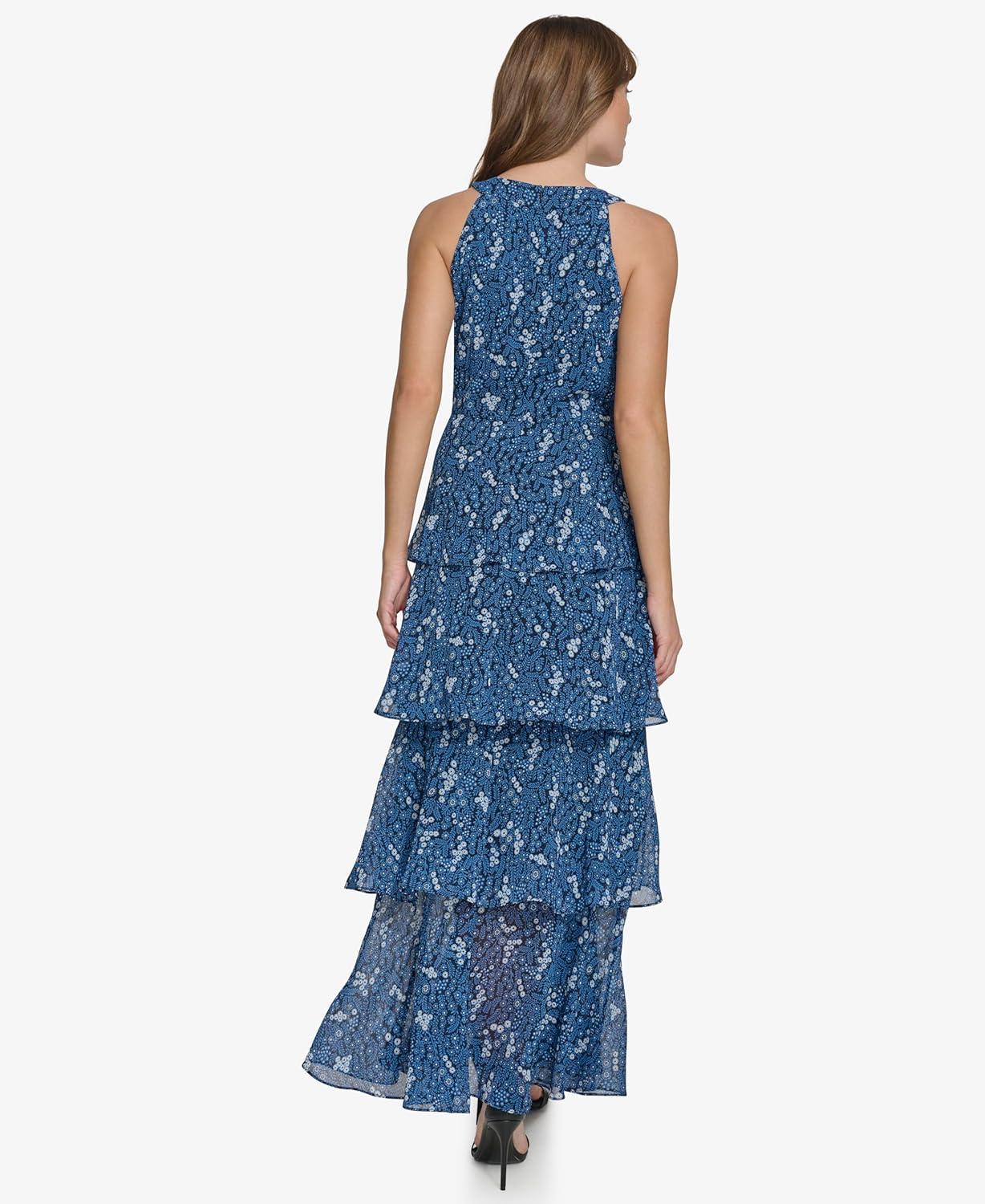 imageTommy Hilfiger Womens Sleeveless Halter Neck Tiered Skirt Maxi DressSky CaptainBlue