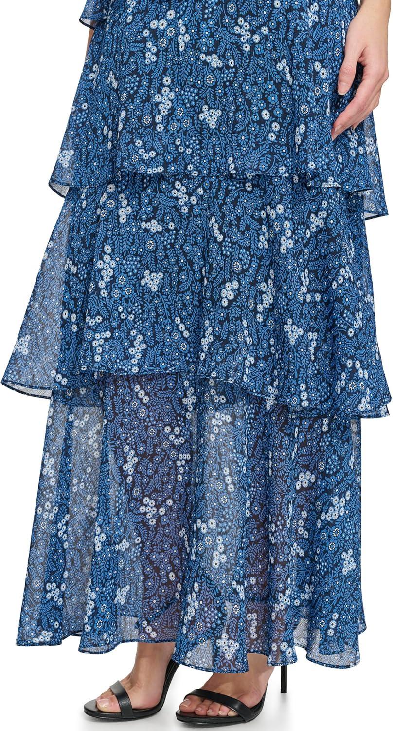 imageTommy Hilfiger Womens Sleeveless Halter Neck Tiered Skirt Maxi DressSky CaptainBlue