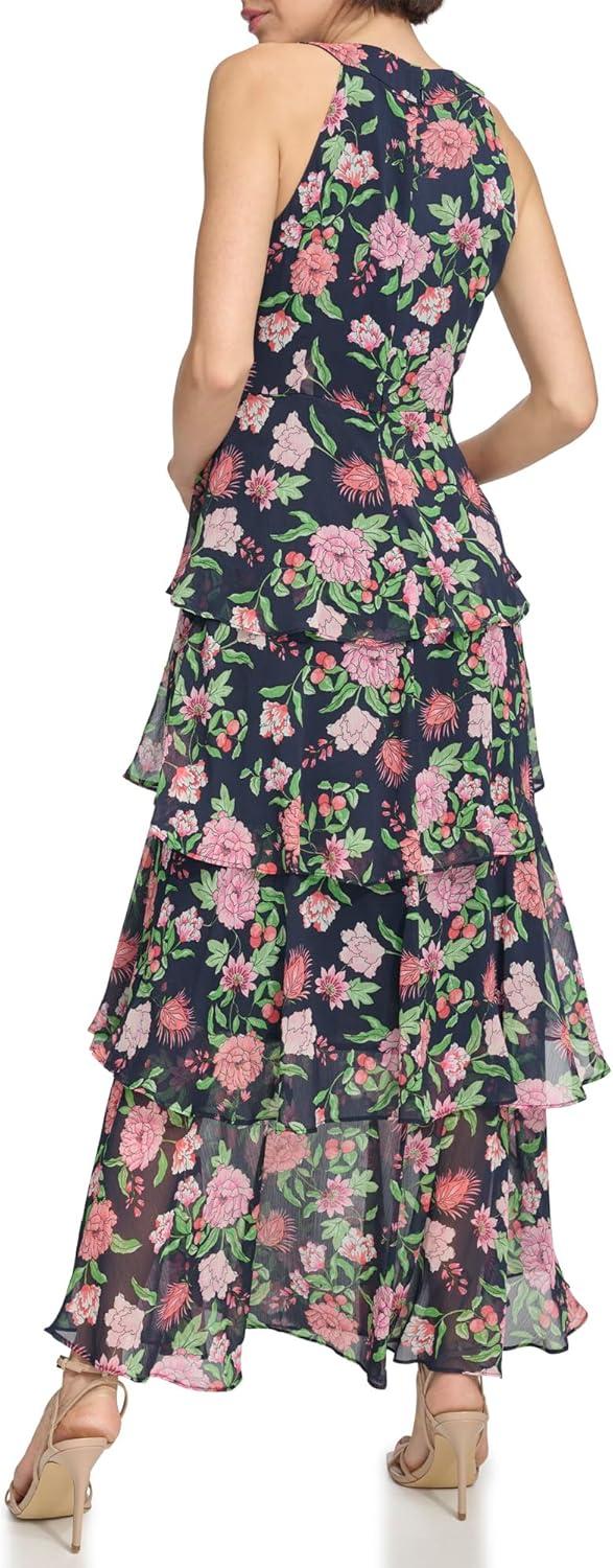 imageTommy Hilfiger Womens Sleeveless Halter Neck Tiered Skirt Maxi DressSky CaptainPeony
