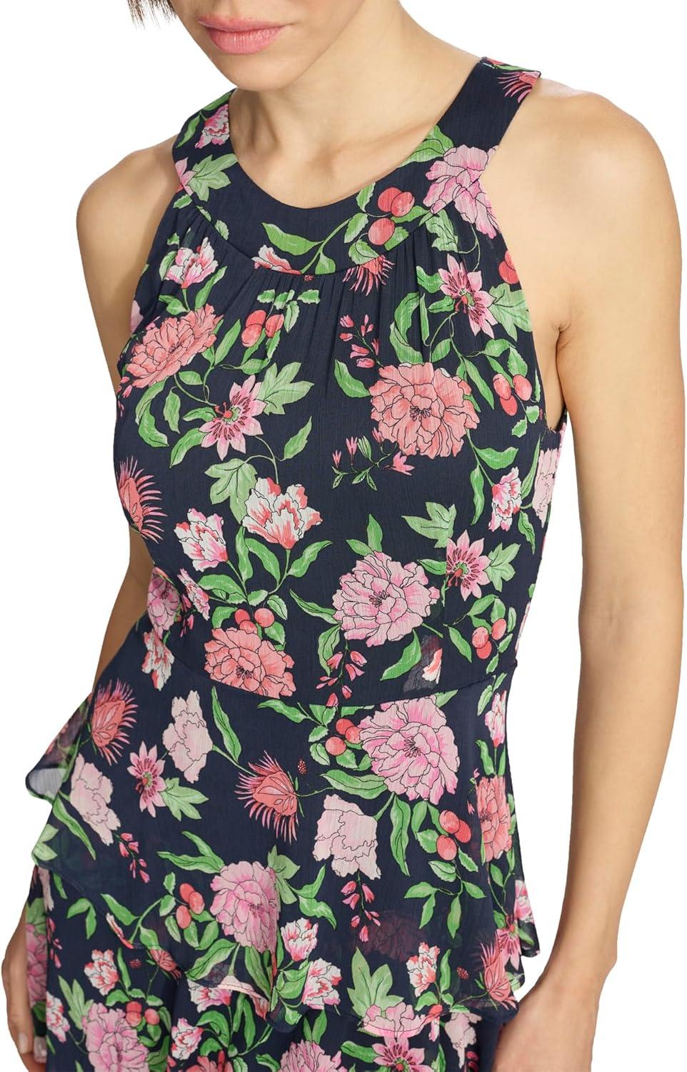 imageTommy Hilfiger Womens Sleeveless Halter Neck Tiered Skirt Maxi DressSky CaptainPeony