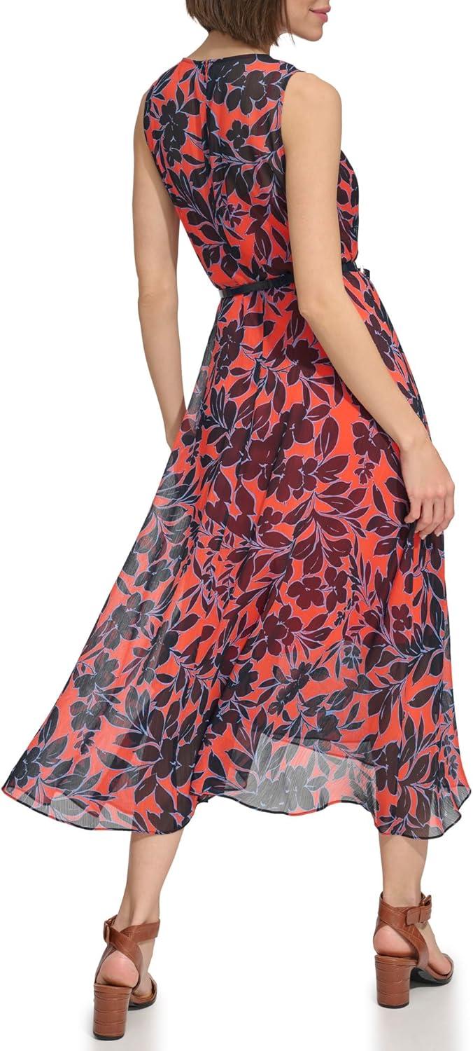 imageTommy Hilfiger Womens Sleeveless High Neck Chiffon Hi Lo Midi DressGrenadine Multi