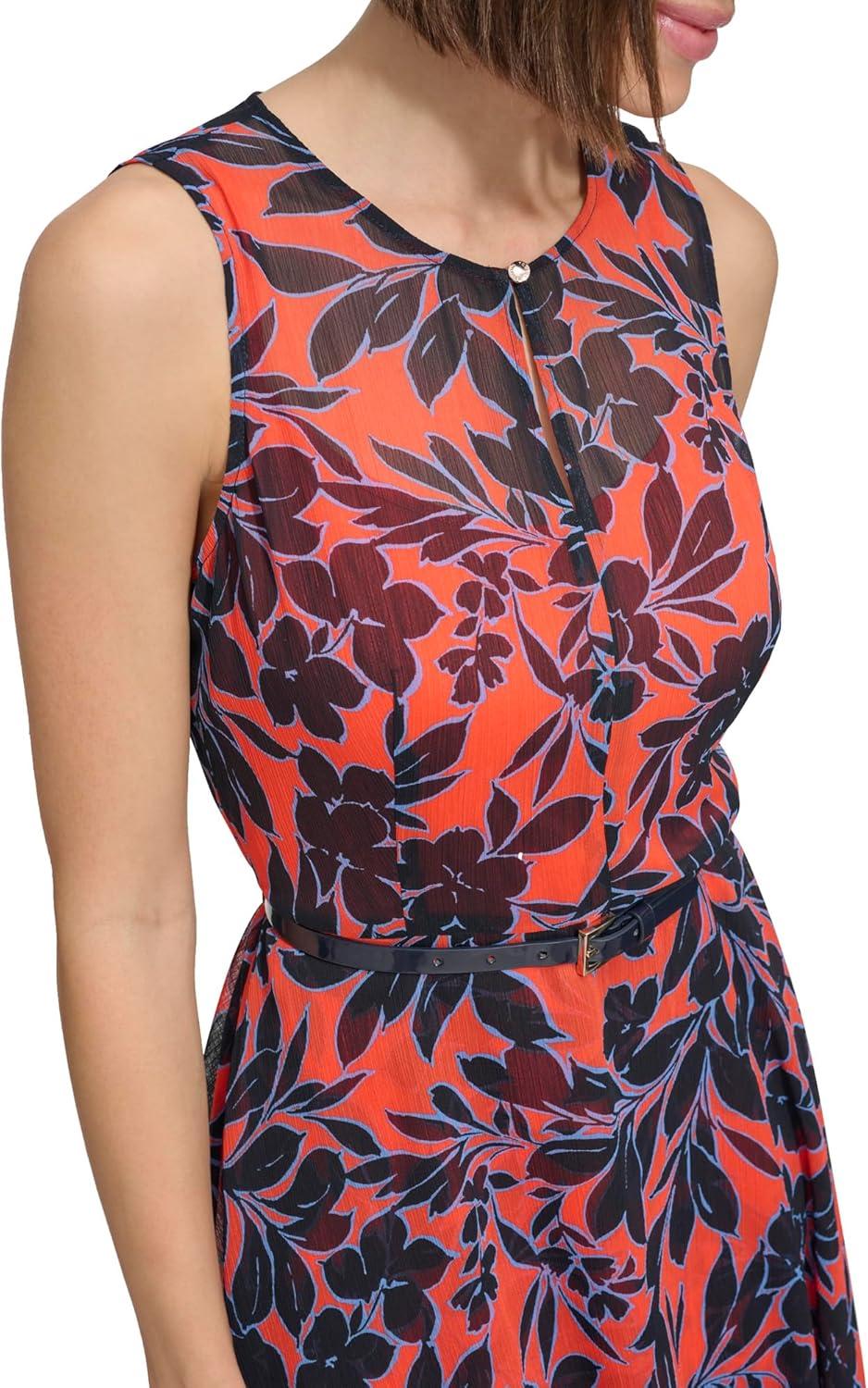 imageTommy Hilfiger Womens Sleeveless High Neck Chiffon Hi Lo Midi DressGrenadine Multi