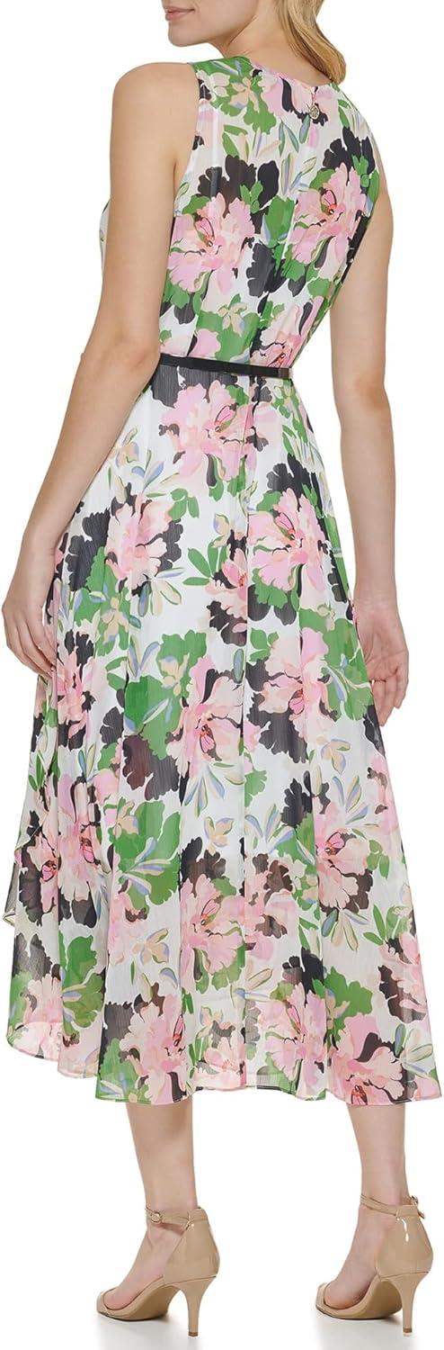 imageTommy Hilfiger Womens Sleeveless High Neck Chiffon Hi Lo Midi DressIvoryBloom