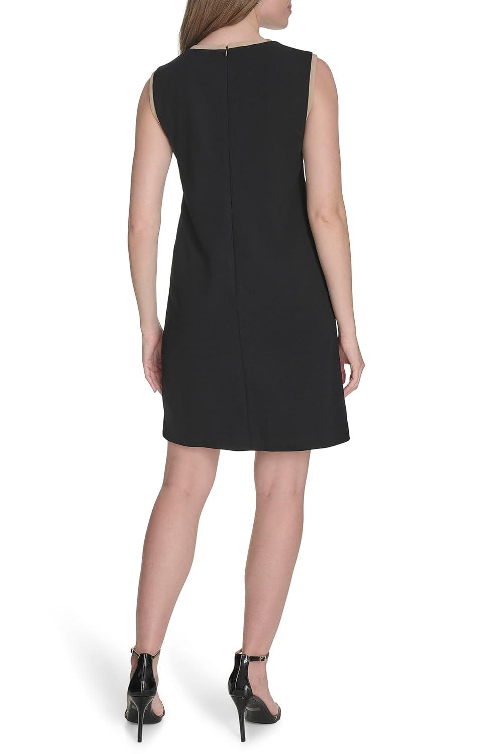 imageTommy Hilfiger Womens Sleeveless Jewel Neck Colorblock Pocket Mini Shift DressBlack Sand