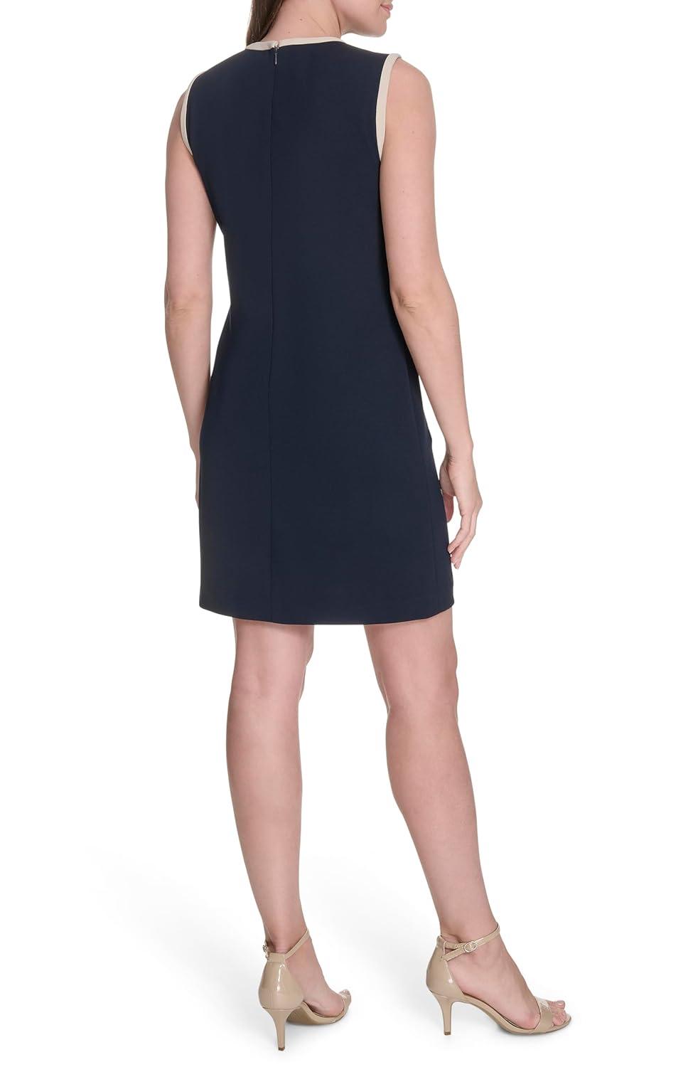 imageTommy Hilfiger Womens Sleeveless Jewel Neck Colorblock Pocket Mini Shift DressSky Captain Khaki