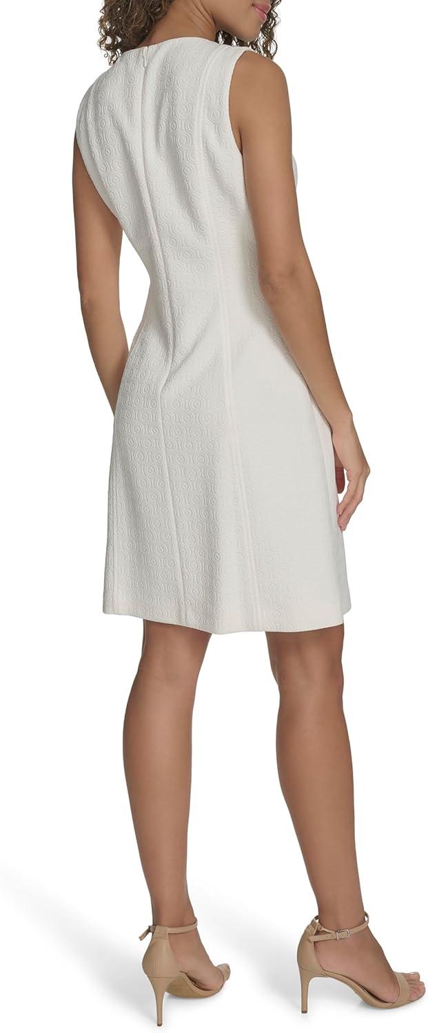 imageTommy Hilfiger Womens Sleeveless Jewel Neck Novelty Button Tweed Mini Sheath DressIvory White