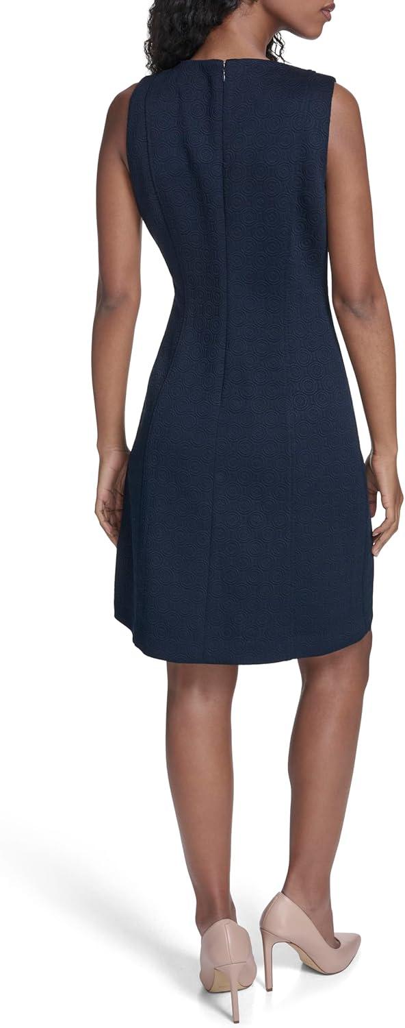 imageTommy Hilfiger Womens Sleeveless Jewel Neck Novelty Button Tweed Mini Sheath DressSky Captain