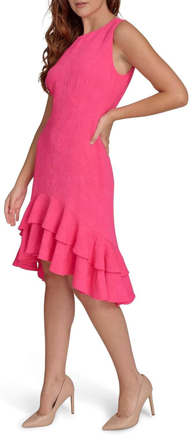 imageTommy Hilfiger Womens Sleeveless Jewel Neck Tiered Hilo Mini DressHot Pink