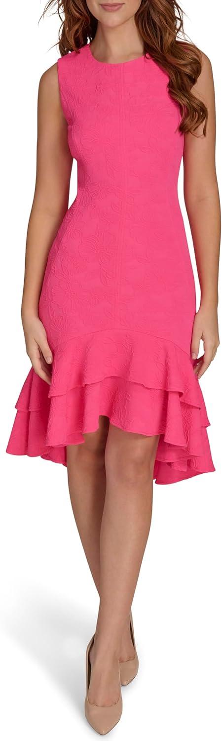 imageTommy Hilfiger Womens Sleeveless Jewel Neck Tiered Hilo Mini DressHot Pink