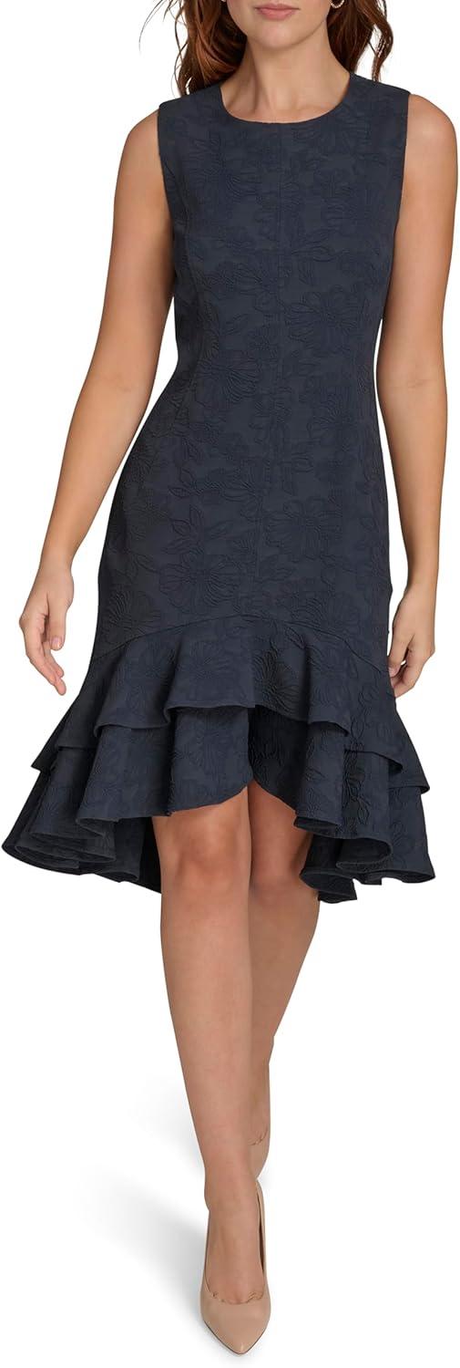 imageTommy Hilfiger Womens Sleeveless Jewel Neck Tiered Hilo Mini DressSky Captain
