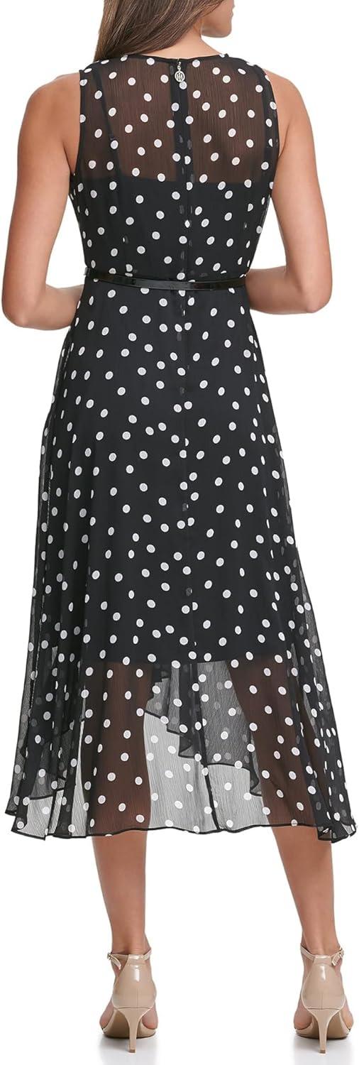 imageTommy Hilfiger Womens Sleeveless Keyhole Neck Chiffon Belted Hilo Midi DressBlackIvory 2