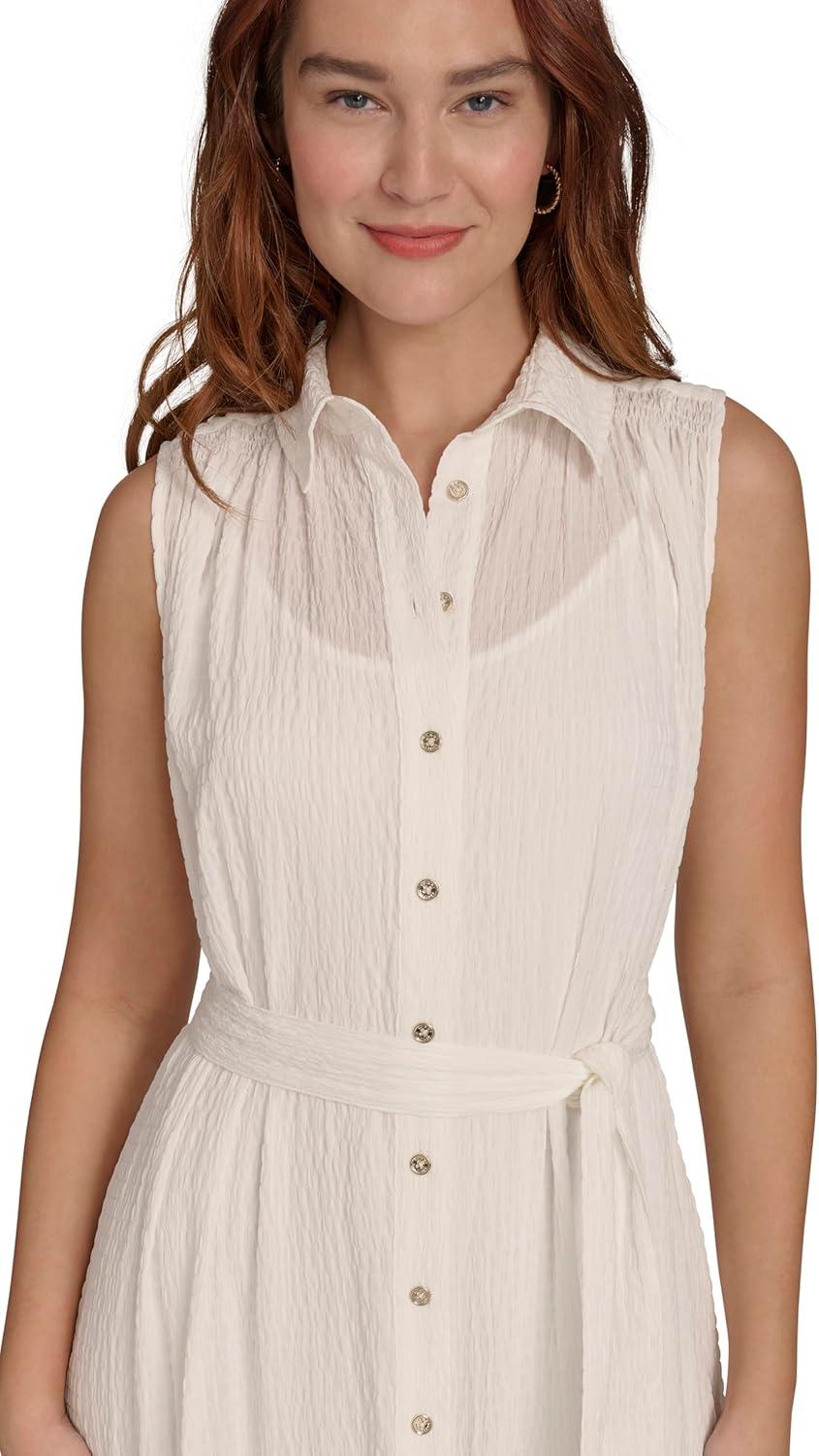 imageTommy Hilfiger Womens Sleeveless Midi Shirt DressIvory