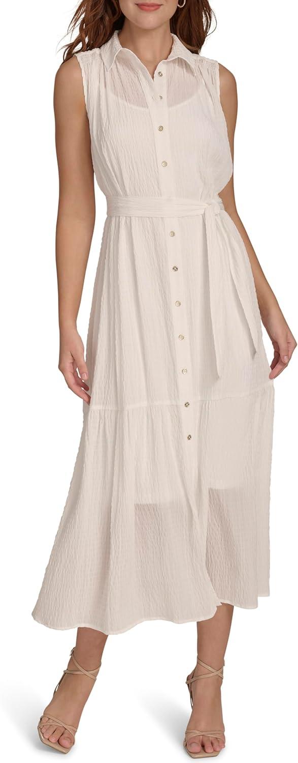 imageTommy Hilfiger Womens Sleeveless Midi Shirt DressIvory