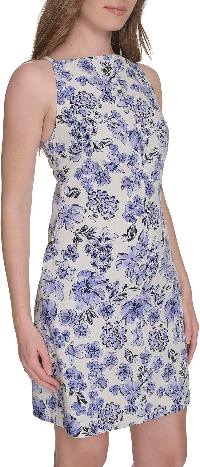 imageTommy Hilfiger Womens Sleeveless Square High Neck Shift Mini DressIvory Multi