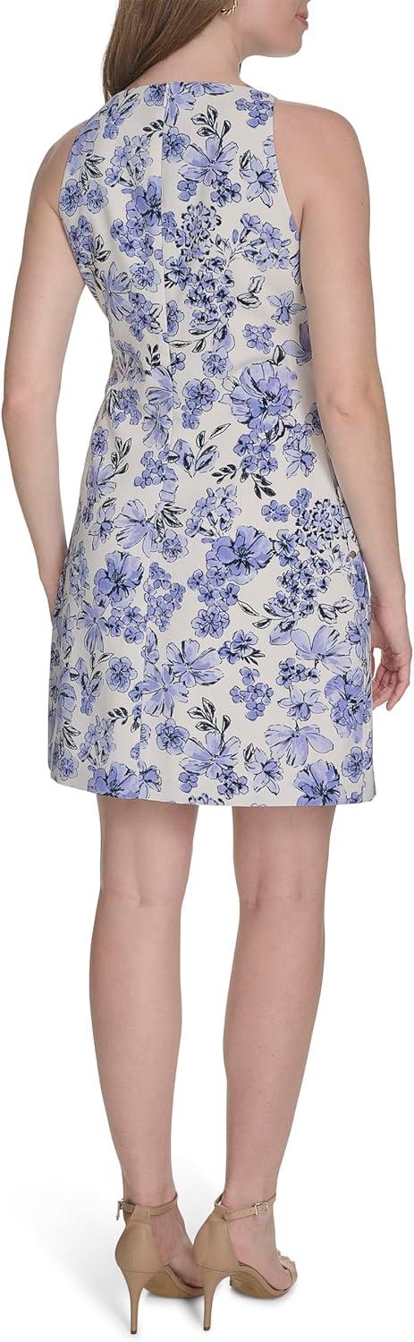 imageTommy Hilfiger Womens Sleeveless Square High Neck Shift Mini DressIvory Multi
