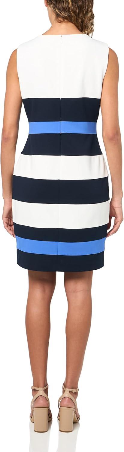 imageTommy Hilfiger Womens Sleeveless Striped Scuba Crepe Sheath Mini DressIvorySky CaptainAmparo Blue
