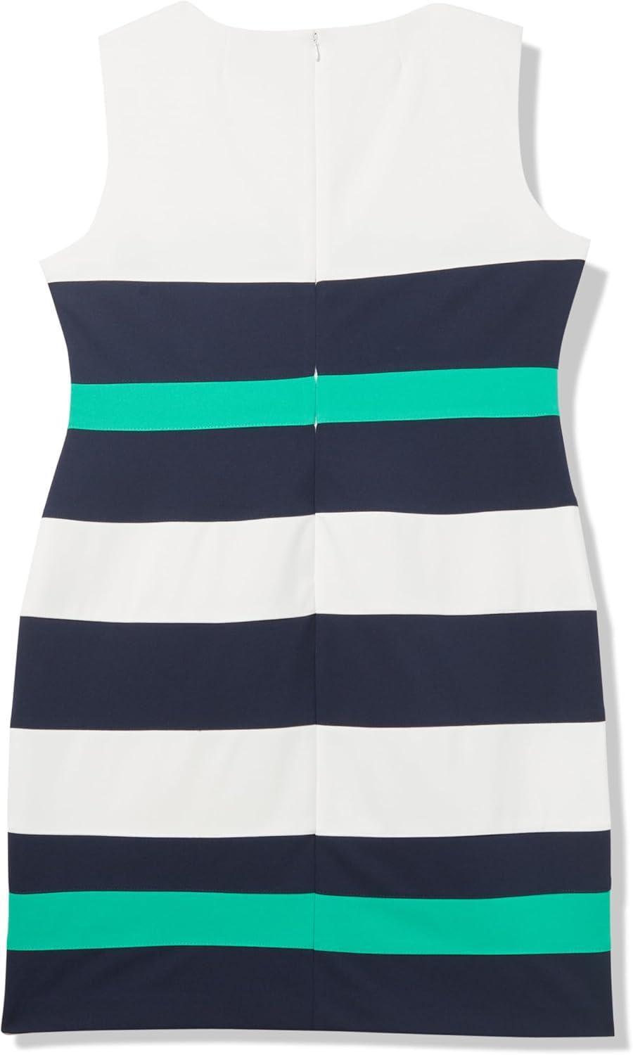 imageTommy Hilfiger Womens Sleeveless Striped Scuba Crepe Sheath Mini DressIvorySky CaptainParakeet