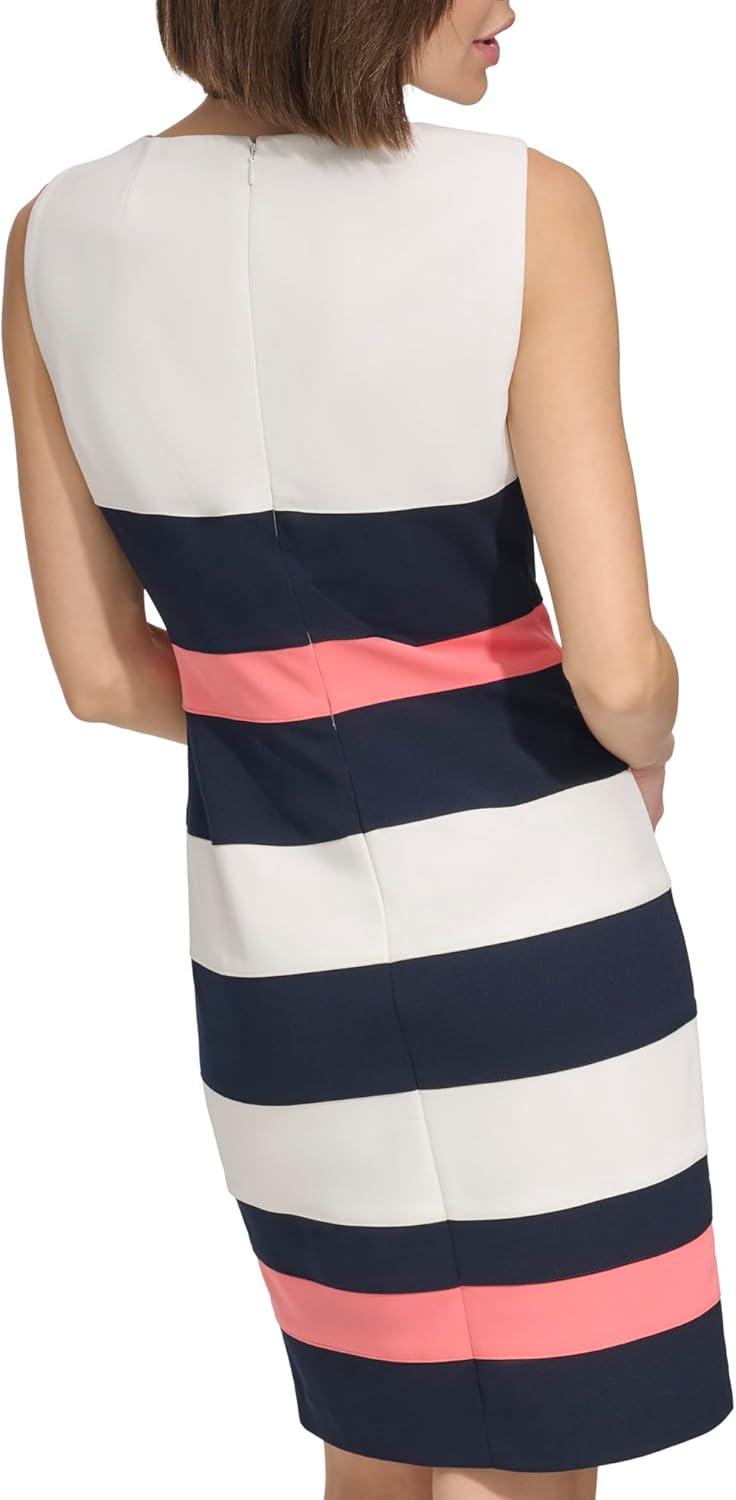 imageTommy Hilfiger Womens Sleeveless Striped Scuba Crepe Sheath Mini DressIvorySky CaptainSherbet