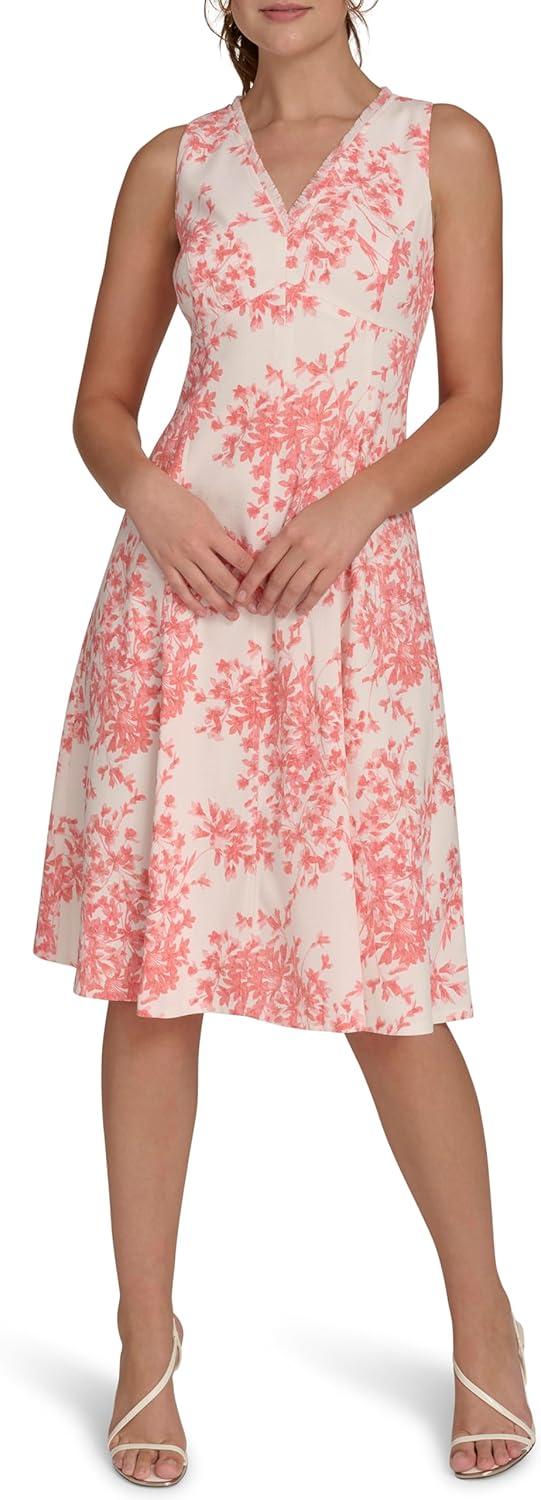 imageTommy Hilfiger Womens Sleeveless V Neck Fit and Flare DressIvory Sherbet