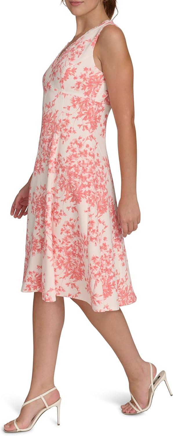 imageTommy Hilfiger Womens Sleeveless V Neck Fit and Flare DressIvory Sherbet