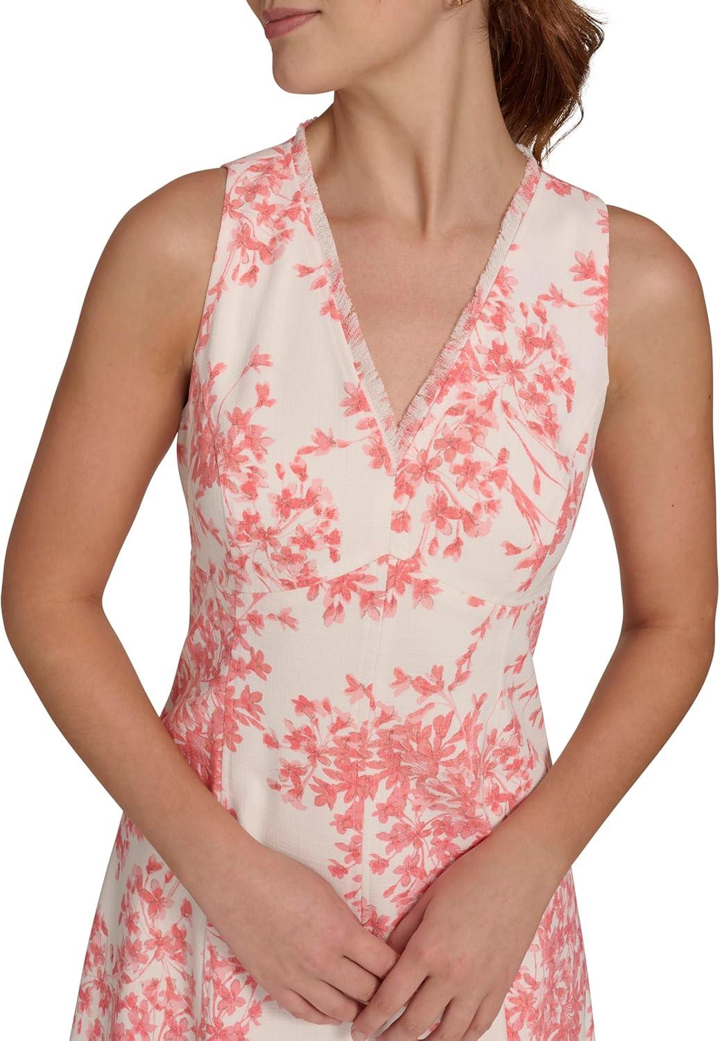 imageTommy Hilfiger Womens Sleeveless V Neck Fit and Flare DressIvory Sherbet