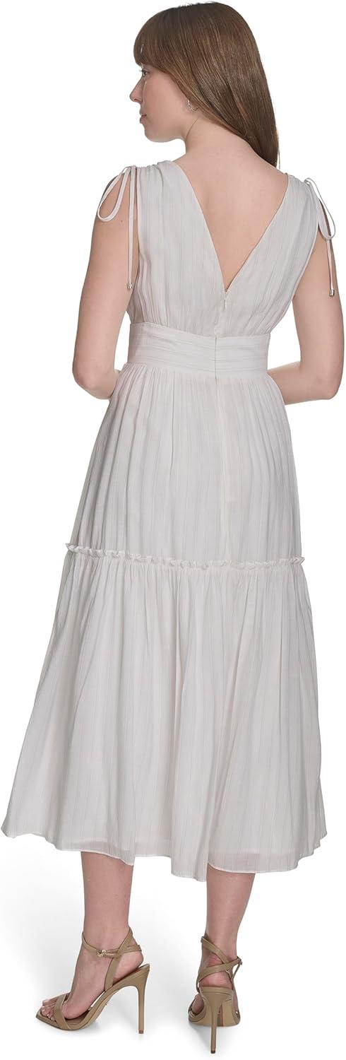 imageTommy Hilfiger Womens Sleeveless V Neck Neck Tie Midi DressIvory