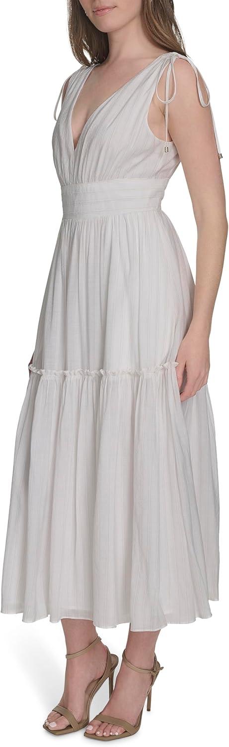 imageTommy Hilfiger Womens Sleeveless V Neck Neck Tie Midi DressIvory