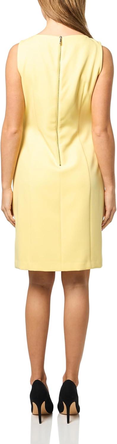 imageTommy Hilfiger Womens Sleevless Boat Neck Fold Detail Crepe Sheath Mini DressSunshine