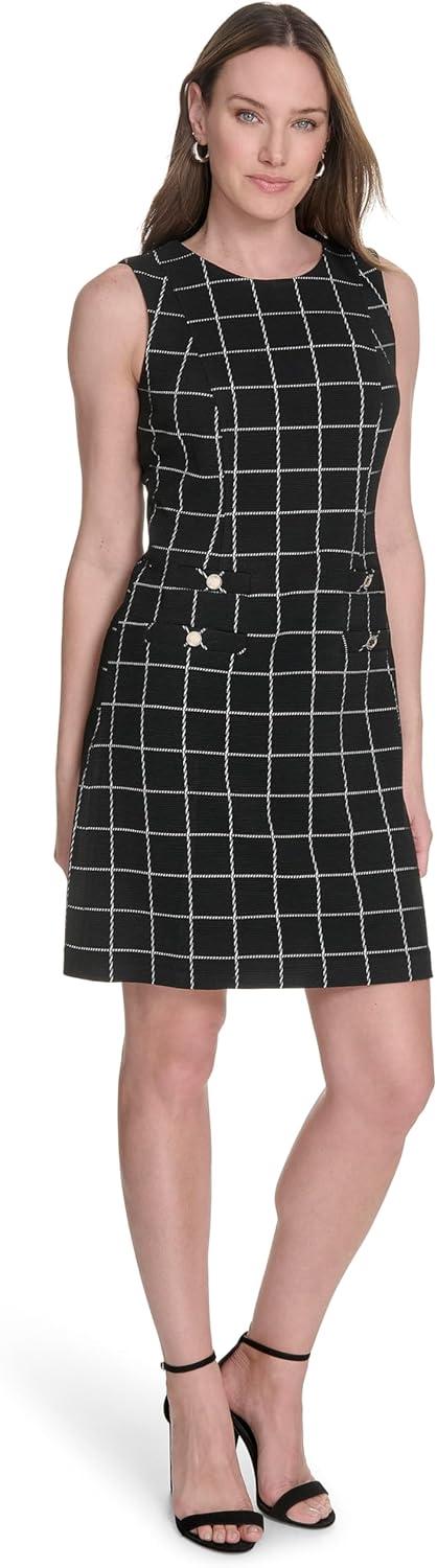 imageTommy Hilfiger Womens Sleevless Pockets Button Detailing on Pocket Shift DressBlack Ivory
