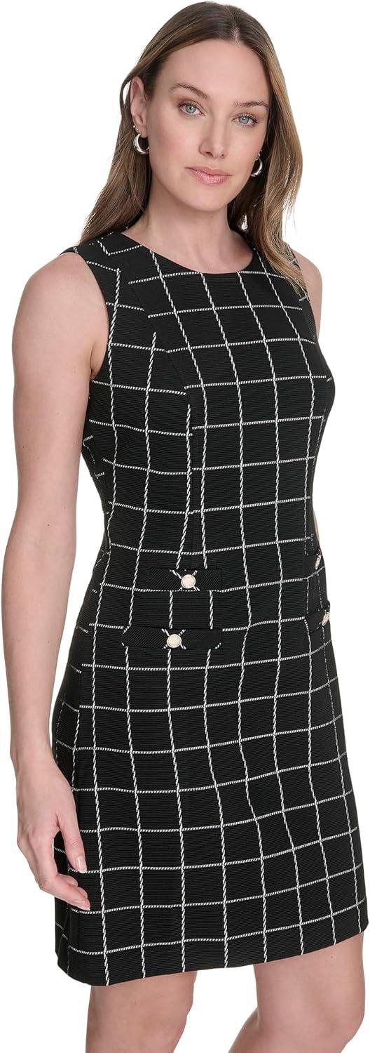 imageTommy Hilfiger Womens Sleevless Pockets Button Detailing on Pocket Shift DressBlack Ivory