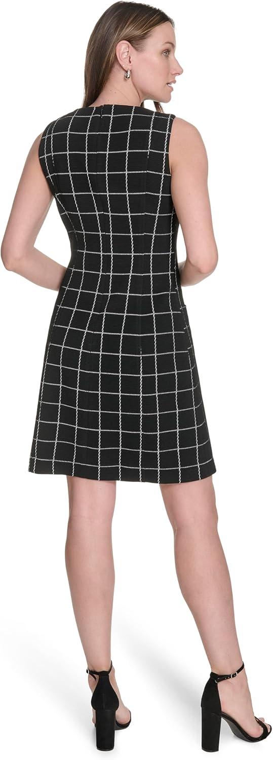 imageTommy Hilfiger Womens Sleevless Pockets Button Detailing on Pocket Shift DressBlack Ivory