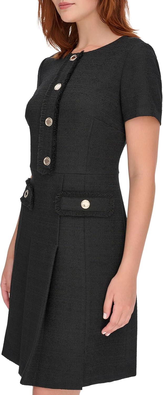 imageTommy Hilfiger Womens Soft Hand Boucle Short Sleeve Button Front Aline DressBlack