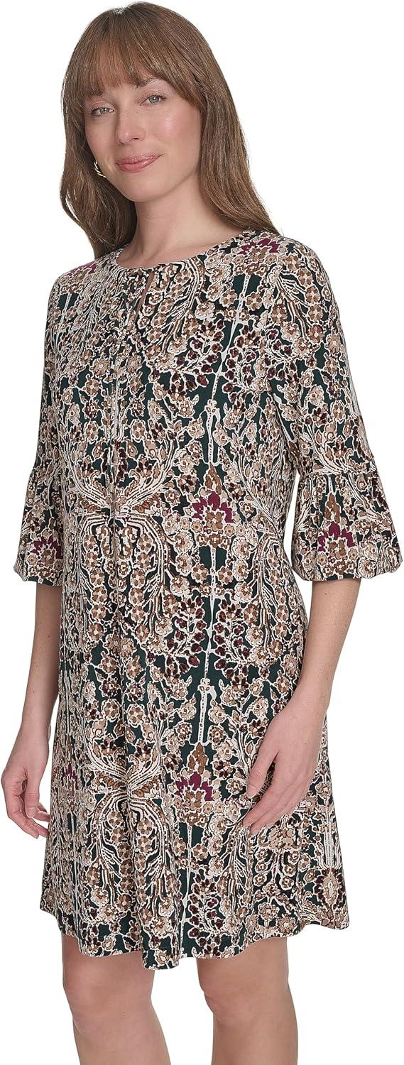 imageTommy Hilfiger Womens Vneck 34 Sleeve Shift DressCypress Multi