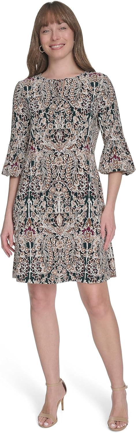 imageTommy Hilfiger Womens Vneck 34 Sleeve Shift DressCypress Multi