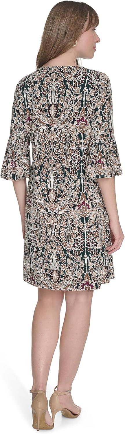 imageTommy Hilfiger Womens Vneck 34 Sleeve Shift DressCypress Multi